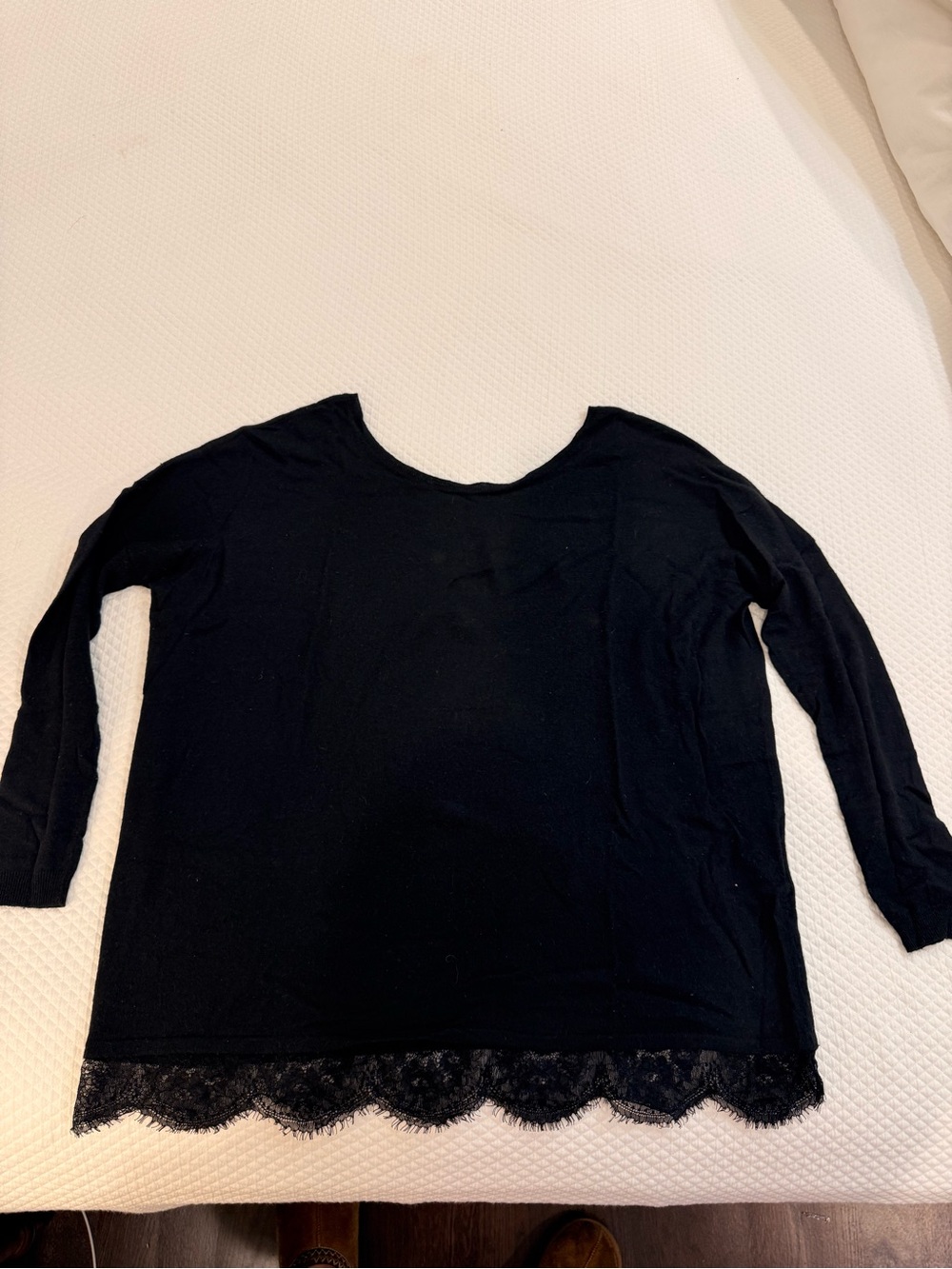 Joie Black Low Back Long Sleeve Sweater with Lace Hem